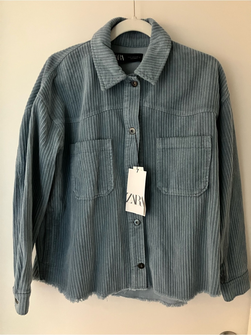ZARA Dusty Blue Corduroy Shacket with Patch Pockets